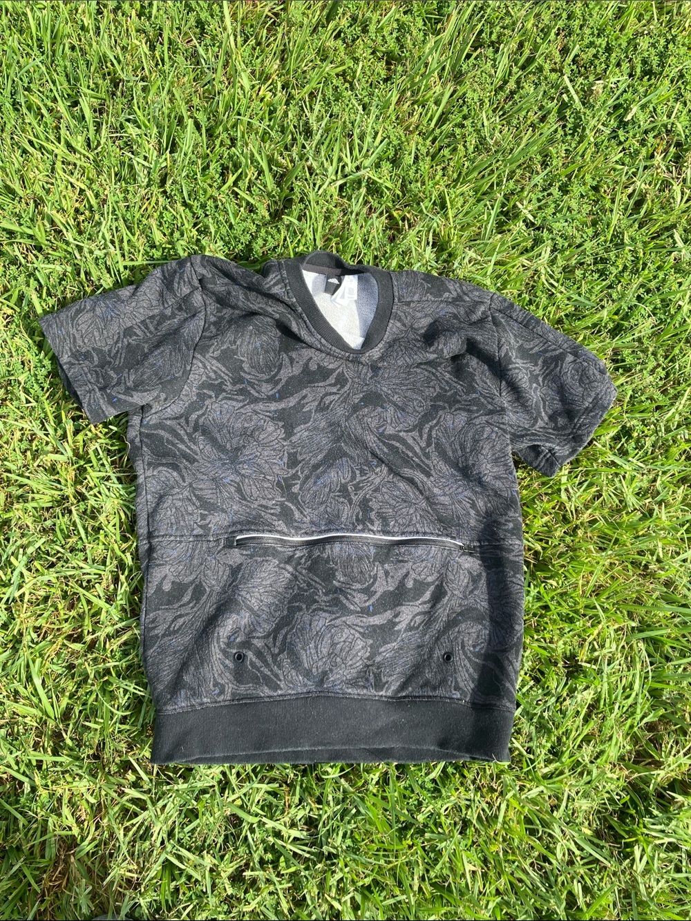 adidas Black Floral Short-Sleeve Hoodie Sweatshirt